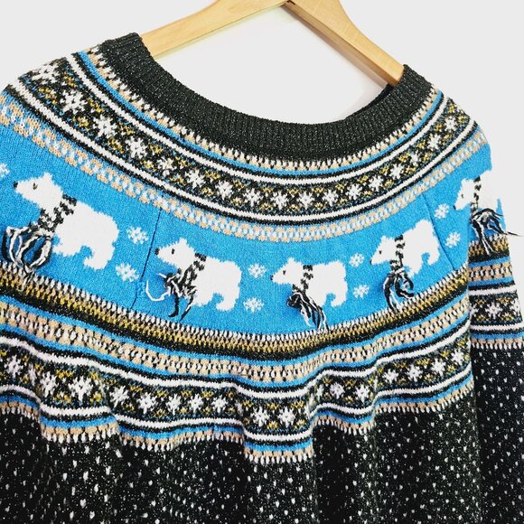 Holiday Christmas Polar‎ Bear Knit Sweater Black/Blue Sz XL Unisex 《935》J - Picture 2 of 7
